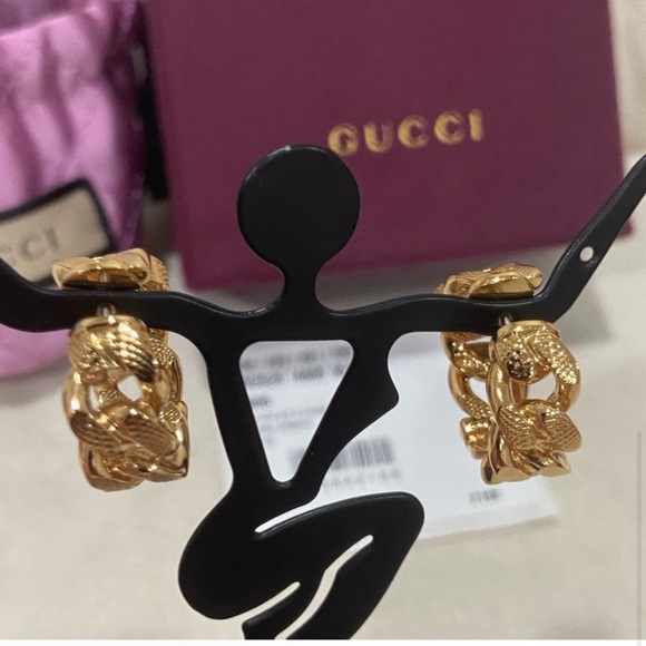 Gucci Brushed Gold GG chain hoop earrings - Picture 3 of 7